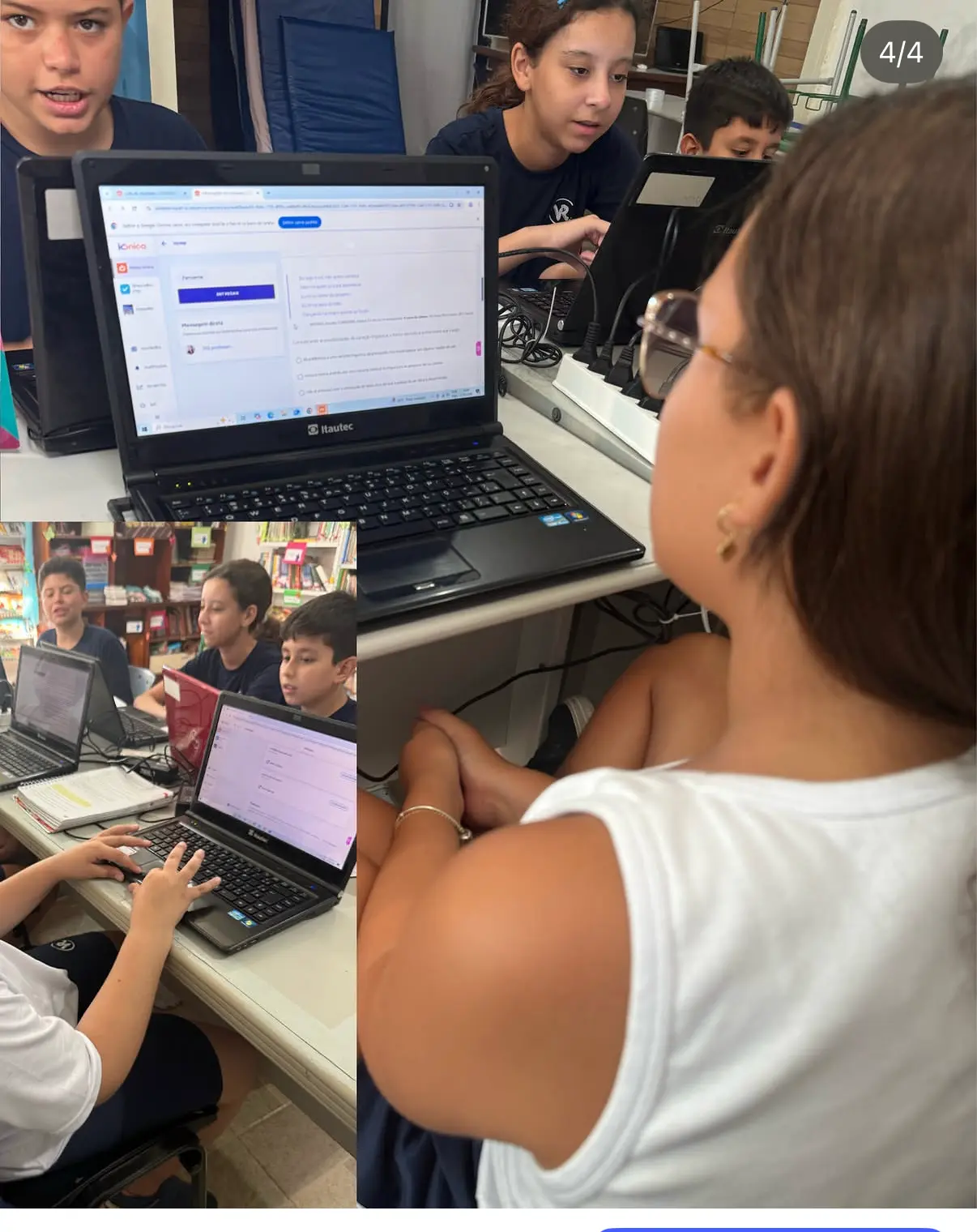Alunos utilizando computadores em uma atividade escolar